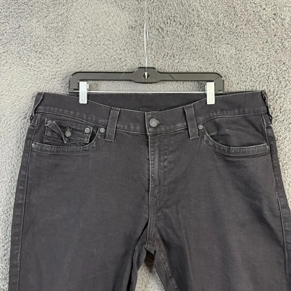 True Religion Jeans Mens 42x31 Black Ricky Relaxed Straight Fit Stretch Denim